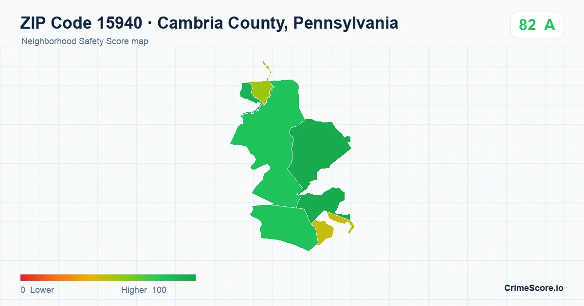 ZIP Code 15940 in Cambria County, Pennsylvania neighborhood Safety Score map