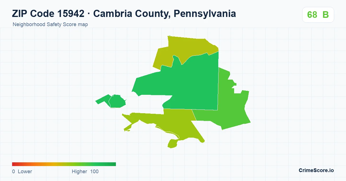 ZIP Code 15942 in Cambria County, Pennsylvania neighborhood Safety Score map