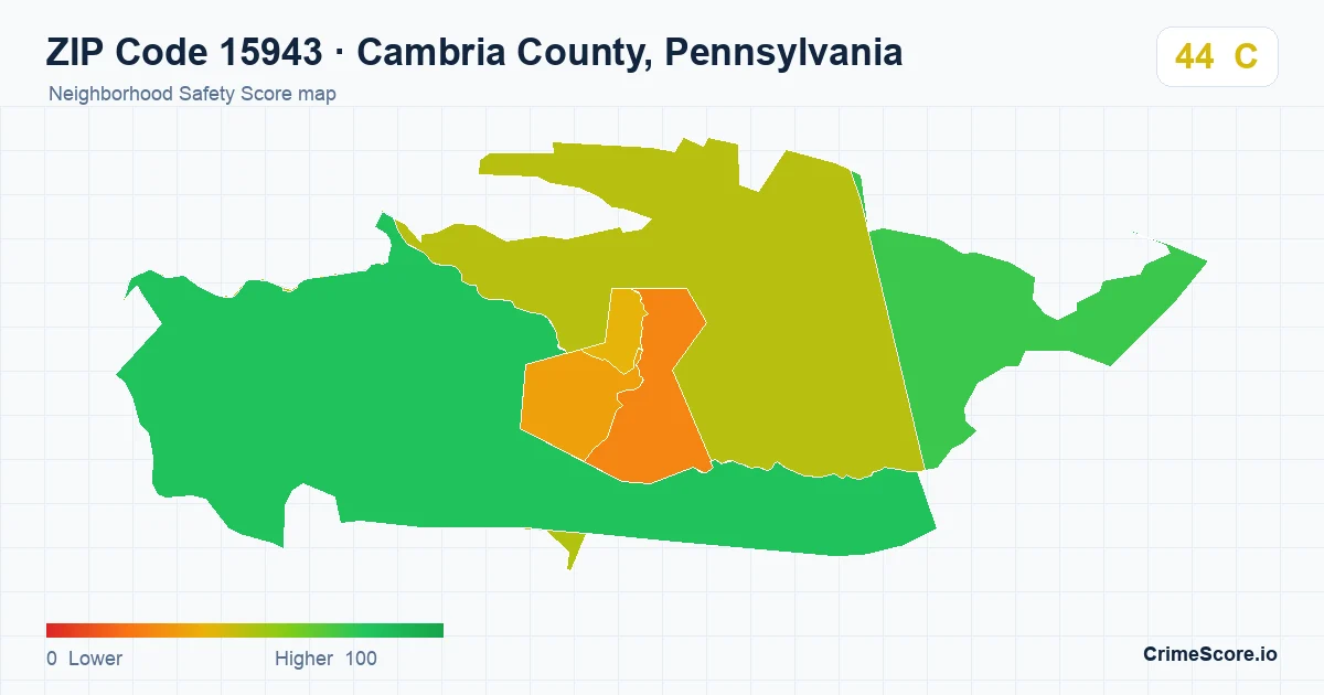 ZIP Code 15943 in Cambria County, Pennsylvania neighborhood Safety Score map