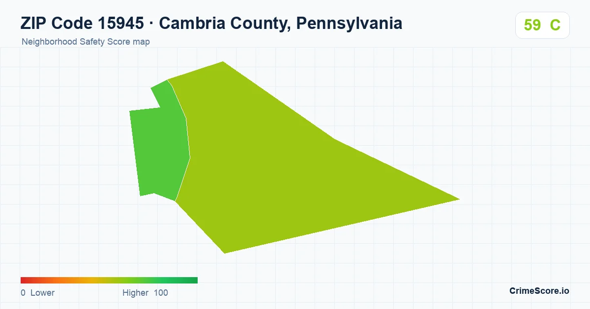 ZIP Code 15945 in Cambria County, Pennsylvania neighborhood Safety Score map