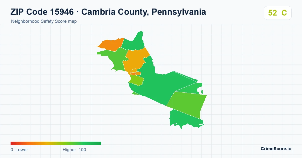 ZIP Code 15946 in Cambria County, Pennsylvania neighborhood Safety Score map