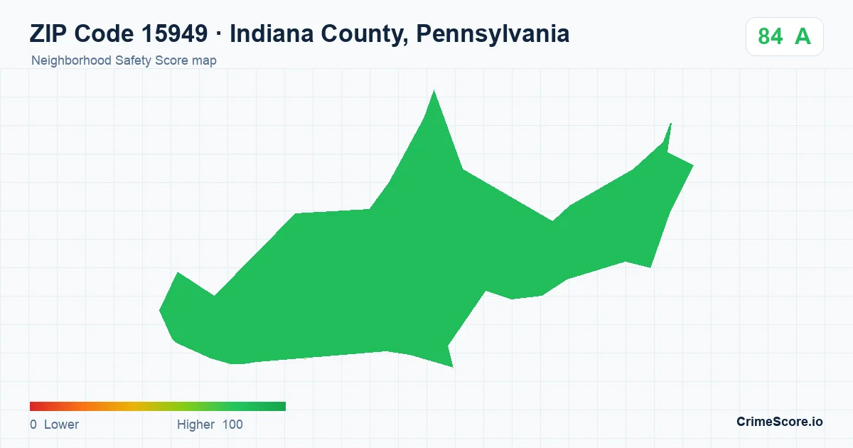 ZIP Code 15949 in Indiana County, Pennsylvania neighborhood Safety Score map