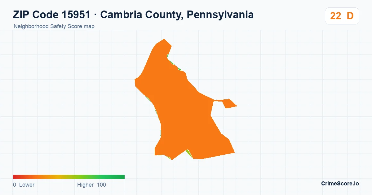 ZIP Code 15951 in Cambria County, Pennsylvania neighborhood Safety Score map