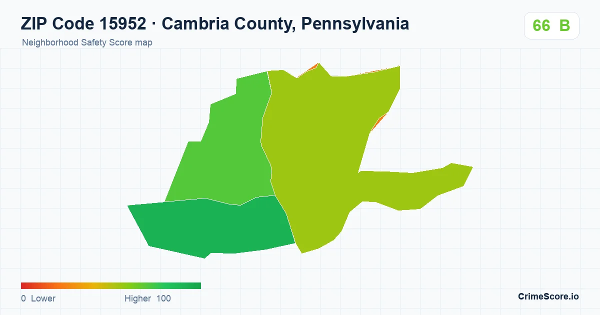 ZIP Code 15952 in Cambria County, Pennsylvania neighborhood Safety Score map