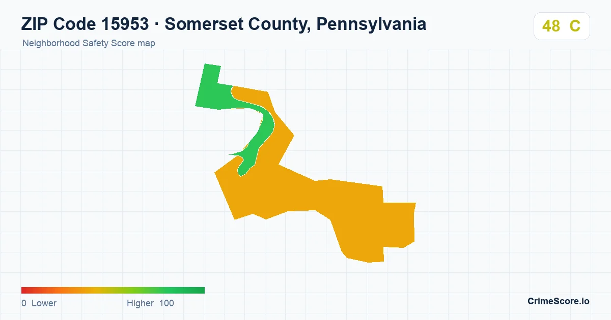 ZIP Code 15953 in Somerset County, Pennsylvania neighborhood Safety Score map
