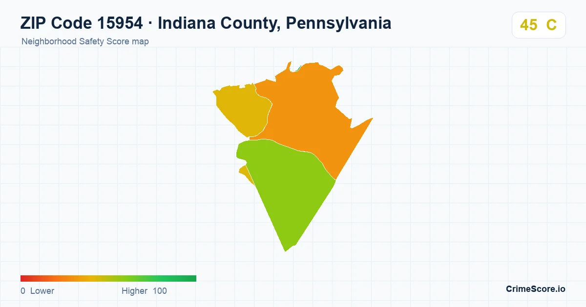 ZIP Code 15954 in Indiana County, Pennsylvania neighborhood Safety Score map
