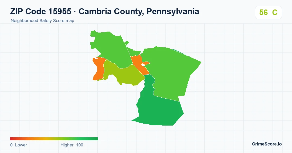 ZIP Code 15955 in Cambria County, Pennsylvania neighborhood Safety Score map
