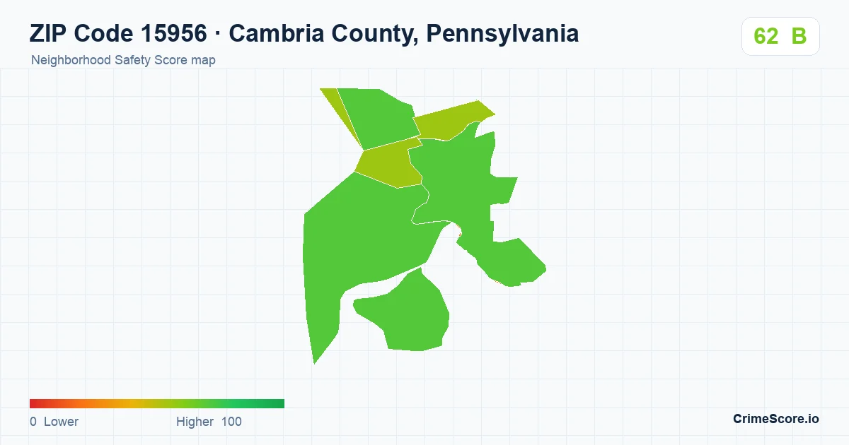 ZIP Code 15956 in Cambria County, Pennsylvania neighborhood Safety Score map