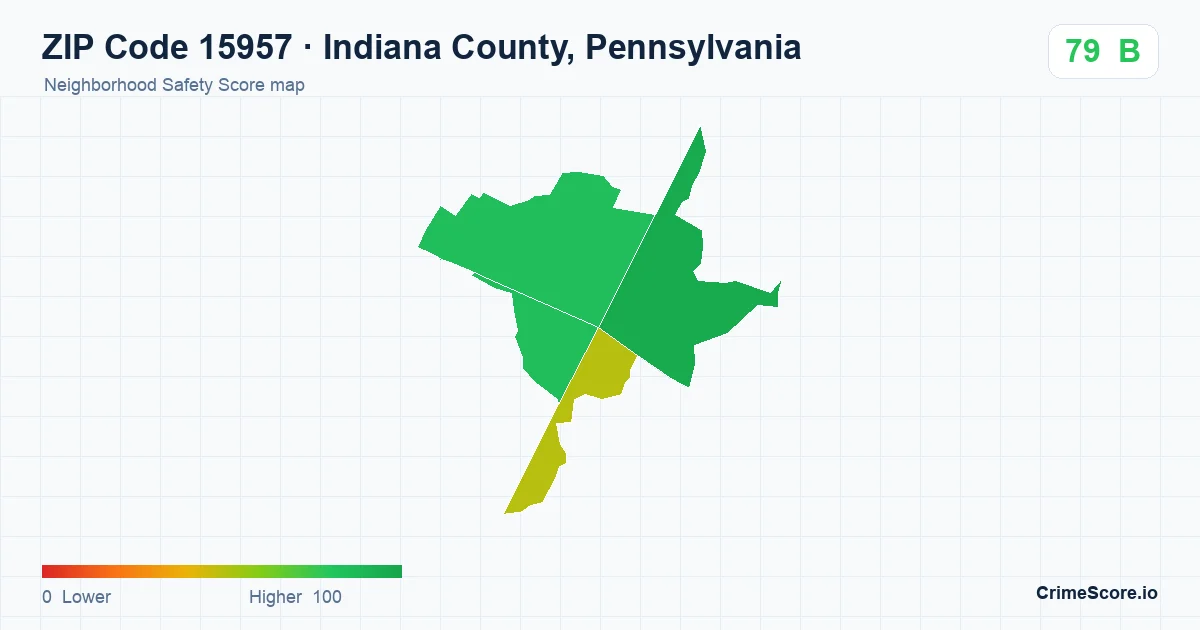 ZIP Code 15957 in Indiana County, Pennsylvania neighborhood Safety Score map