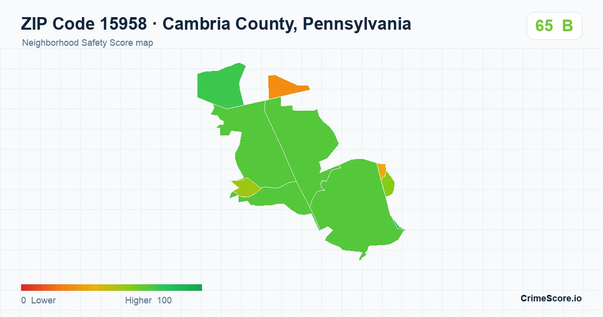 ZIP Code 15958 in Cambria County, Pennsylvania neighborhood Safety Score map