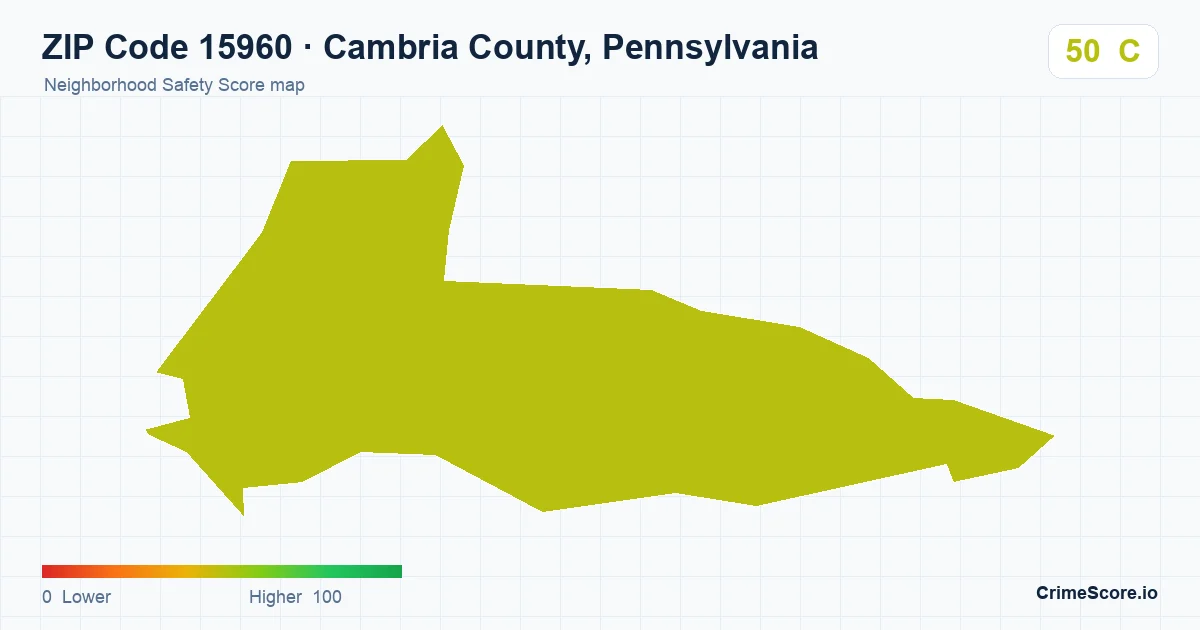 ZIP Code 15960 in Cambria County, Pennsylvania neighborhood Safety Score map