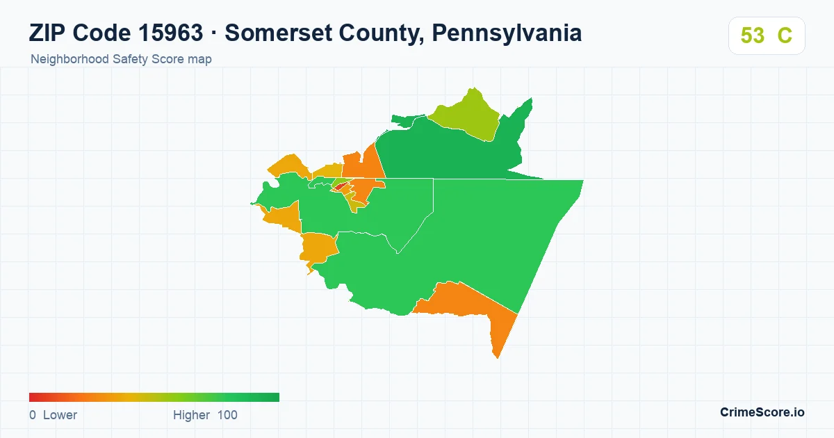 ZIP Code 15963 in Somerset County, Pennsylvania neighborhood Safety Score map