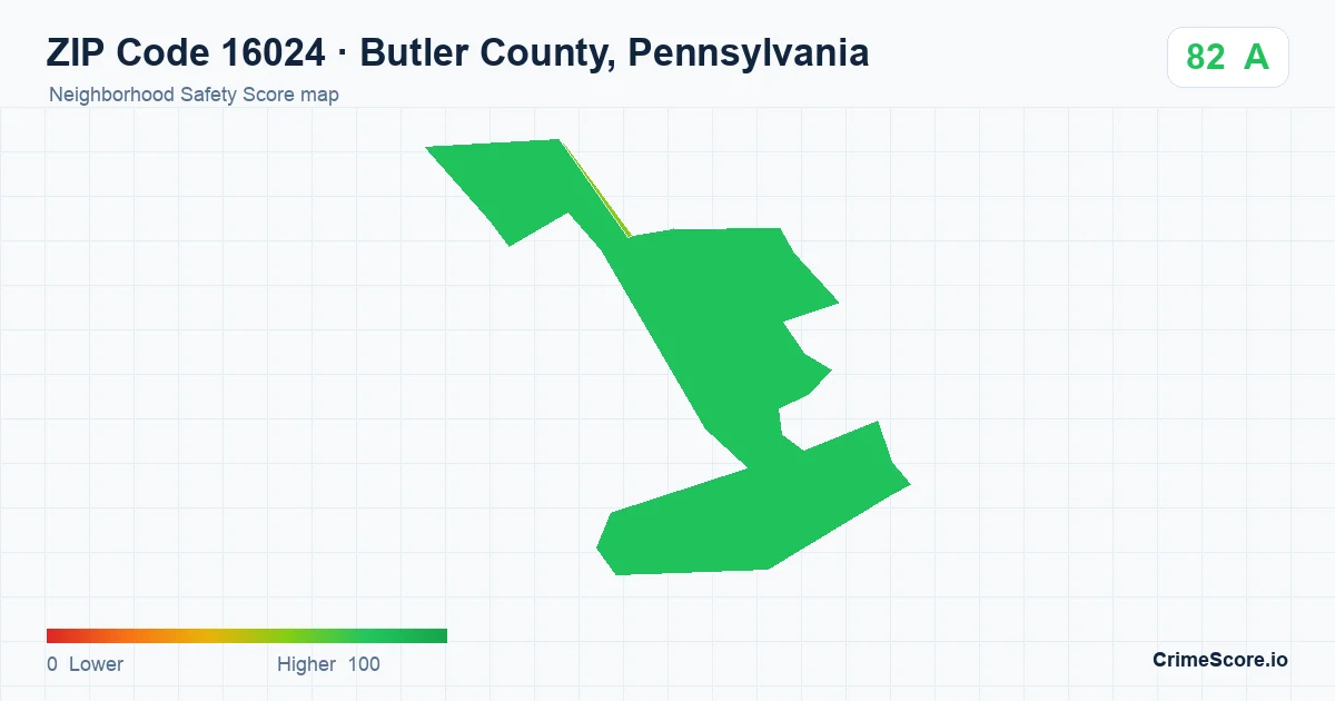 ZIP Code 16024 in Butler County, Pennsylvania neighborhood Safety Score map