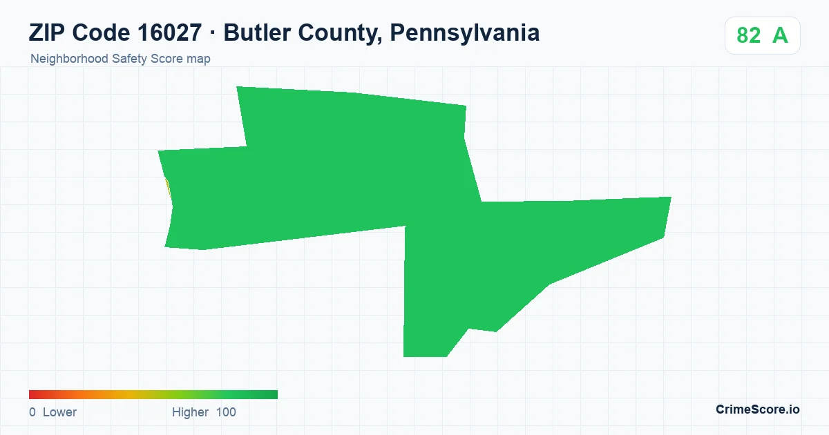 ZIP Code 16027 in Butler County, Pennsylvania neighborhood Safety Score map
