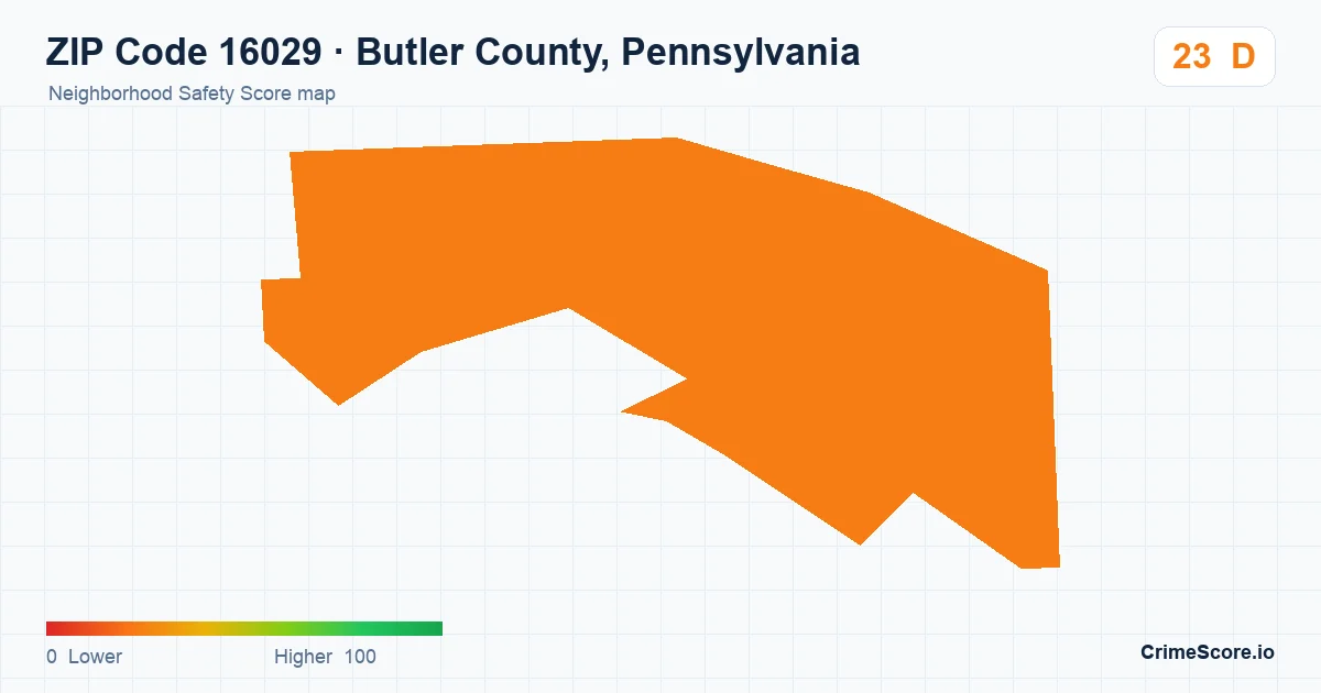 ZIP Code 16029 in Butler County, Pennsylvania neighborhood Safety Score map