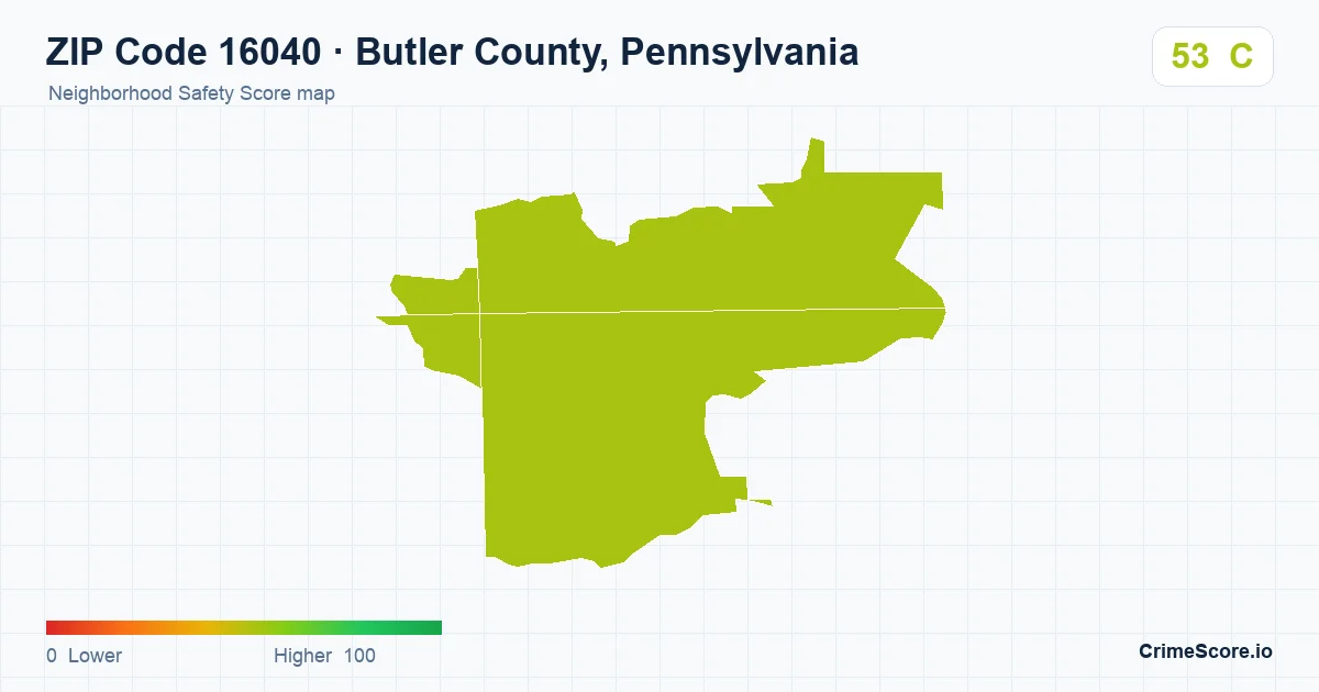 ZIP Code 16040 in Butler County, Pennsylvania neighborhood Safety Score map