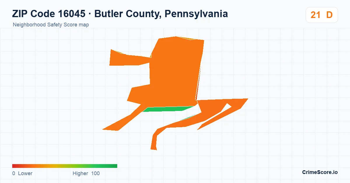 ZIP Code 16045 in Butler County, Pennsylvania neighborhood Safety Score map
