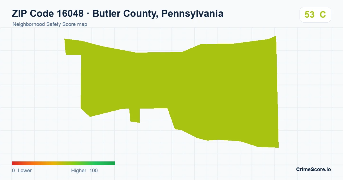 ZIP Code 16048 in Butler County, Pennsylvania neighborhood Safety Score map