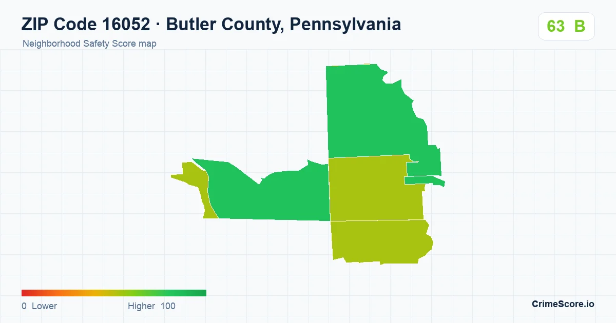 ZIP Code 16052 in Butler County, Pennsylvania neighborhood Safety Score map