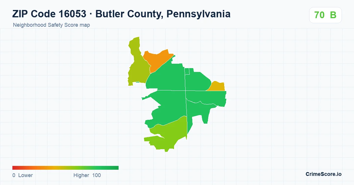 ZIP Code 16053 in Butler County, Pennsylvania neighborhood Safety Score map