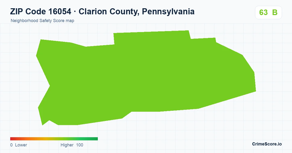 ZIP Code 16054 in Clarion County, Pennsylvania neighborhood Safety Score map
