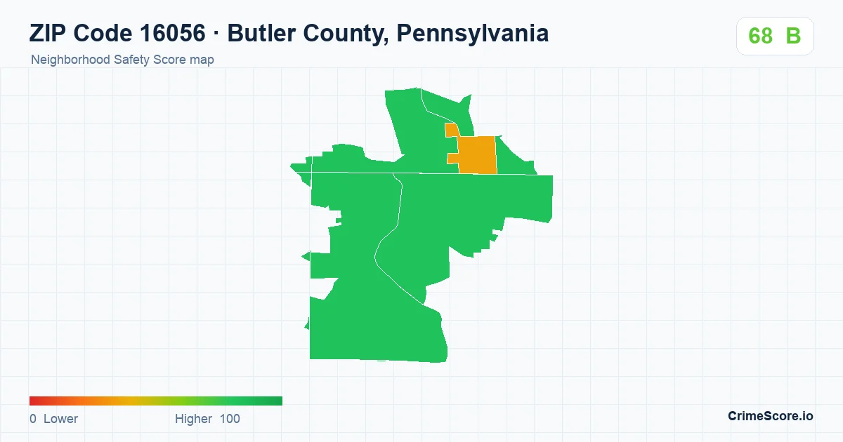 ZIP Code 16056 in Butler County, Pennsylvania neighborhood Safety Score map