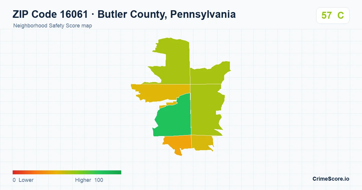 ZIP Code 16061 in Butler County, Pennsylvania neighborhood Safety Score map