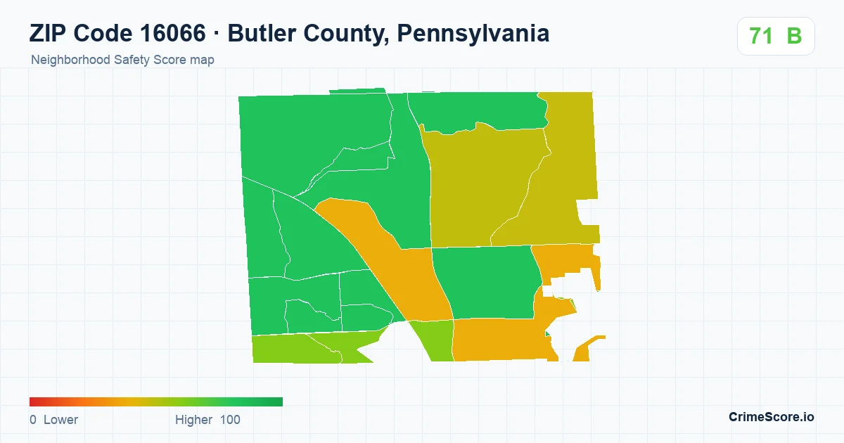 ZIP Code 16066 in Butler County, Pennsylvania neighborhood Safety Score map