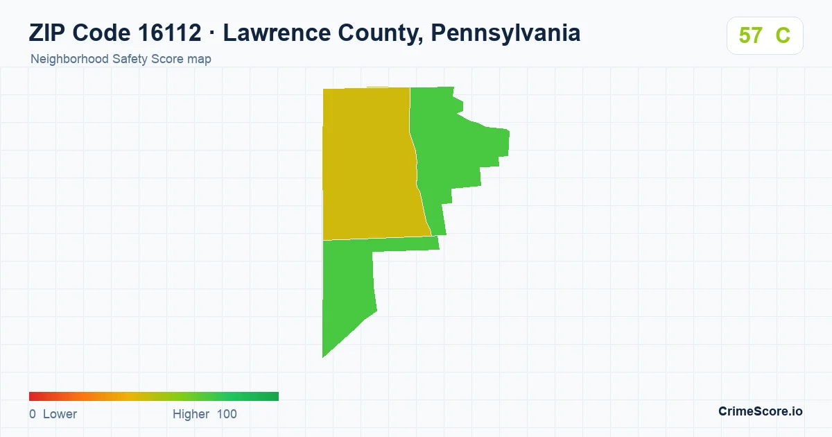 ZIP Code 16112 in Lawrence County, Pennsylvania neighborhood Safety Score map