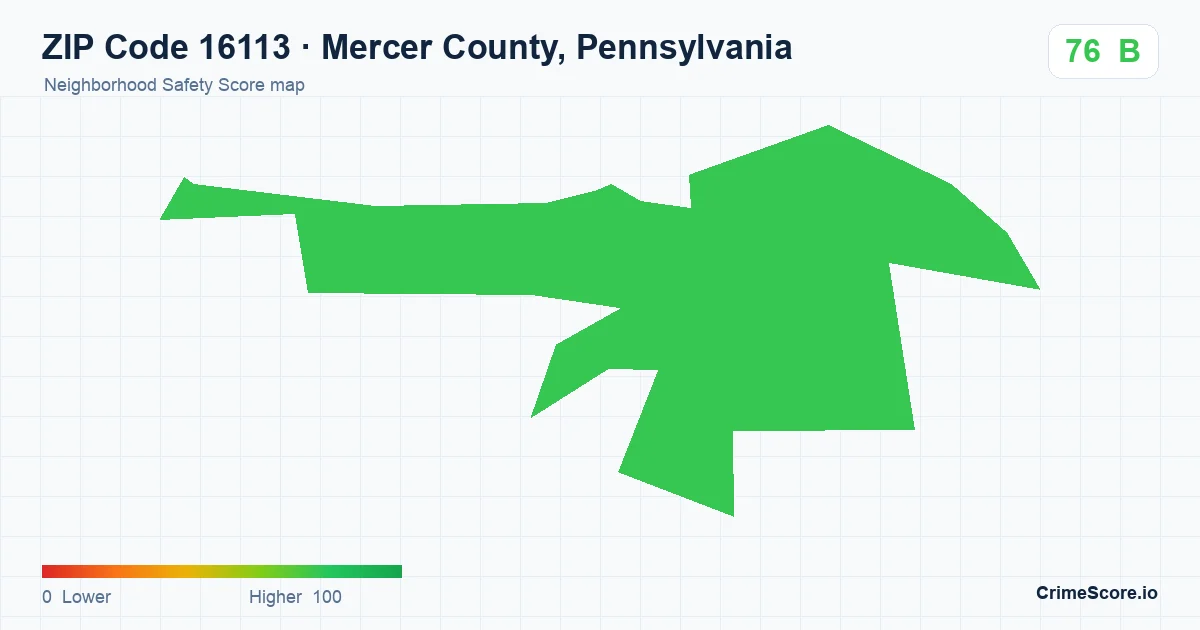 ZIP Code 16113 in Mercer County, Pennsylvania neighborhood Safety Score map