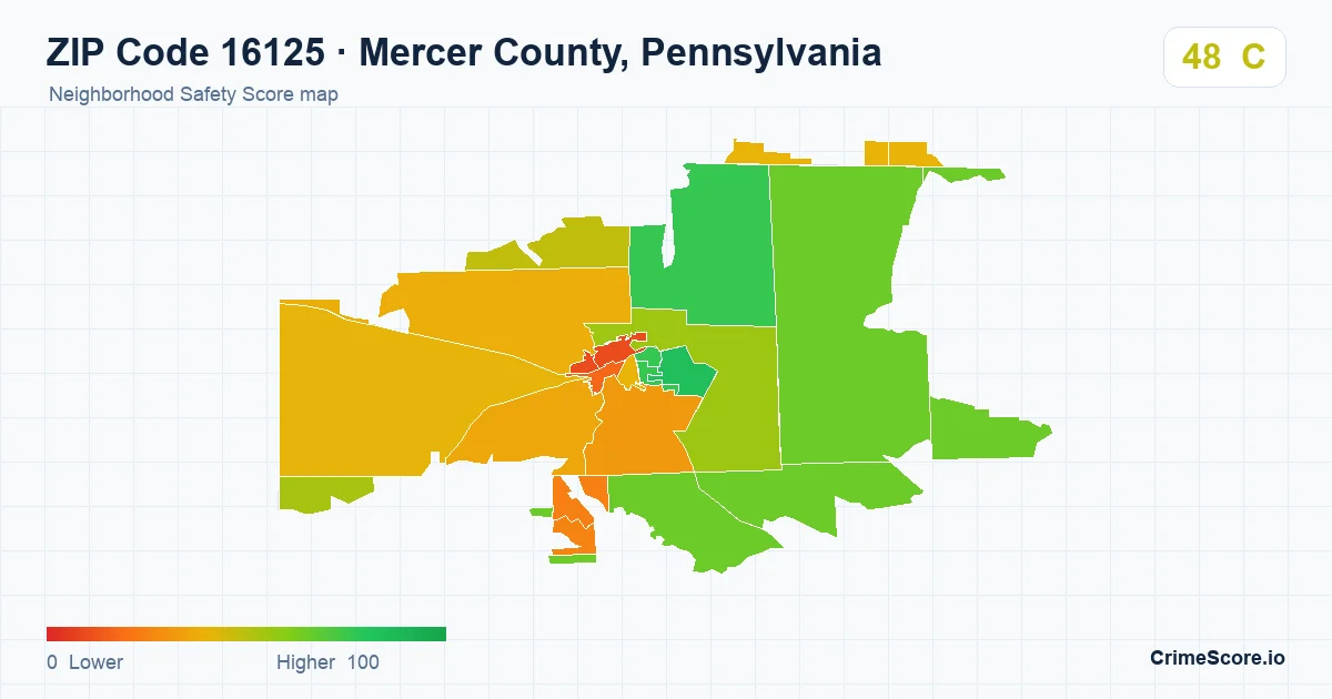 ZIP Code 16125 in Mercer County, Pennsylvania neighborhood Safety Score map