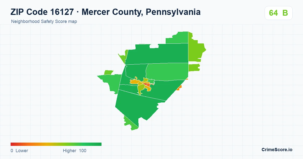 ZIP Code 16127 in Mercer County, Pennsylvania neighborhood Safety Score map