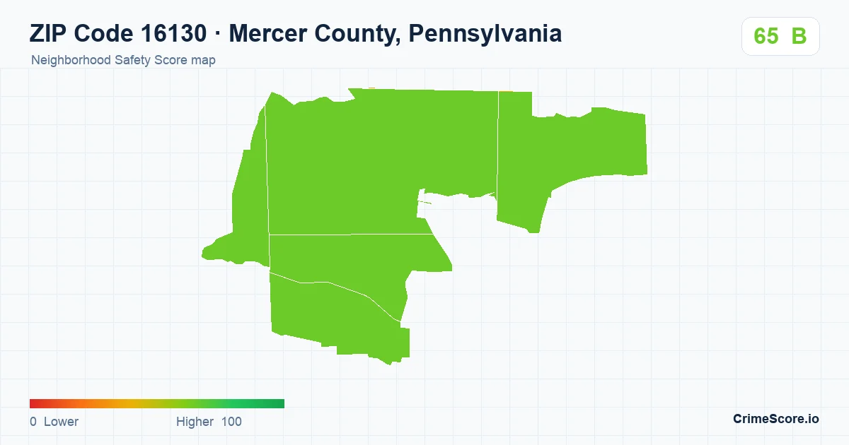 ZIP Code 16130 in Mercer County, Pennsylvania neighborhood Safety Score map