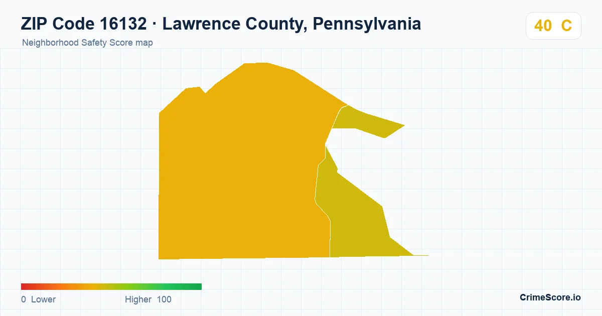 ZIP Code 16132 in Lawrence County, Pennsylvania neighborhood Safety Score map