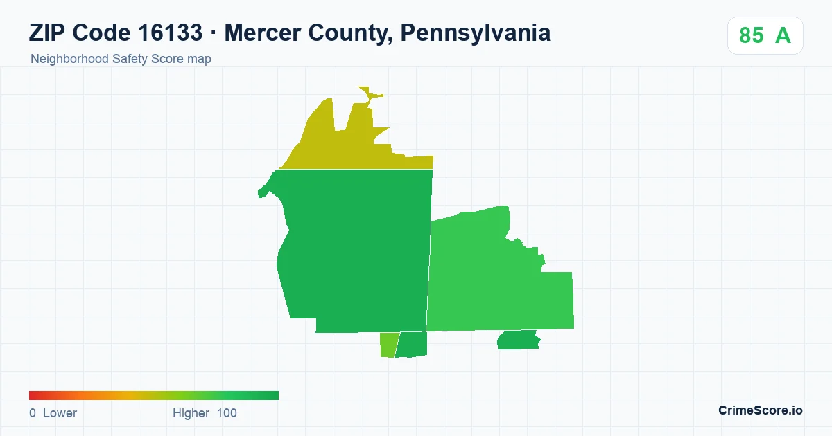 ZIP Code 16133 in Mercer County, Pennsylvania neighborhood Safety Score map