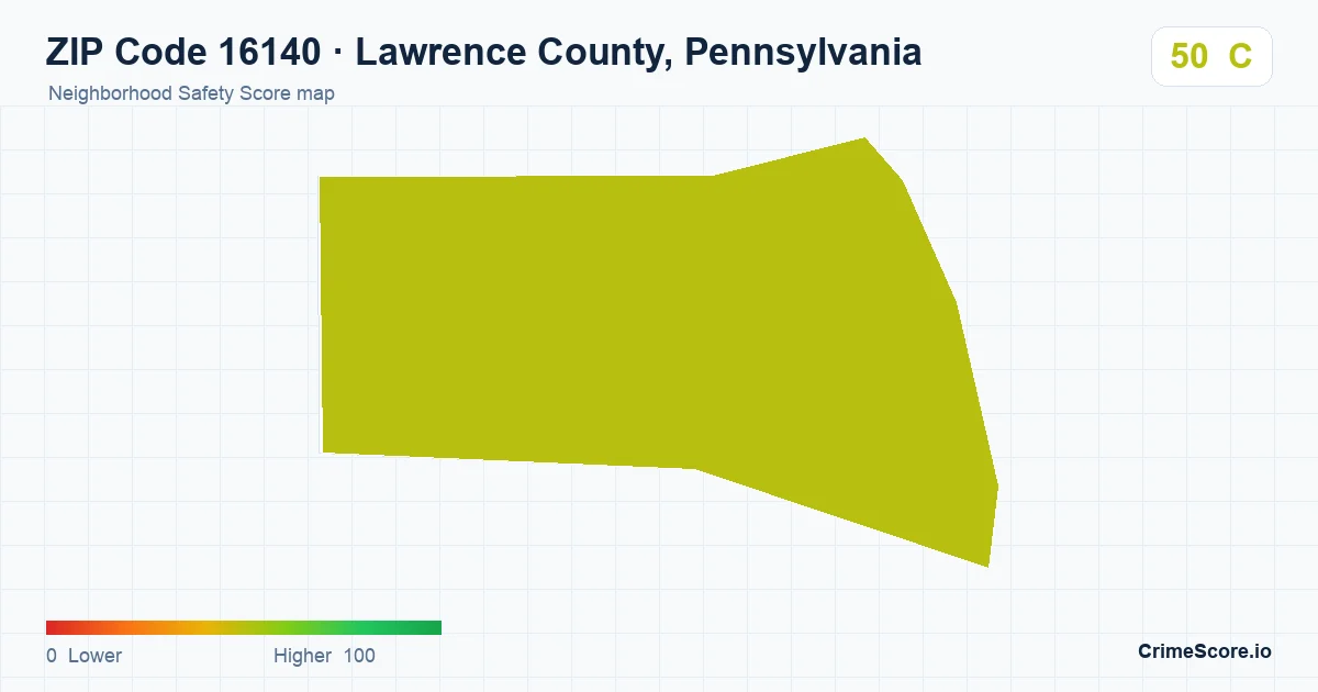 ZIP Code 16140 in Lawrence County, Pennsylvania neighborhood Safety Score map