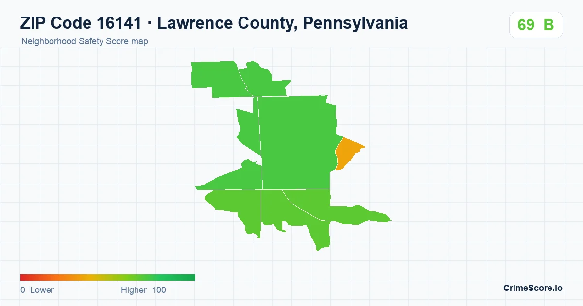 ZIP Code 16141 in Lawrence County, Pennsylvania neighborhood Safety Score map