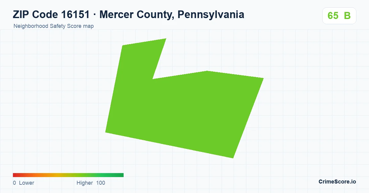 ZIP Code 16151 in Mercer County, Pennsylvania neighborhood Safety Score map