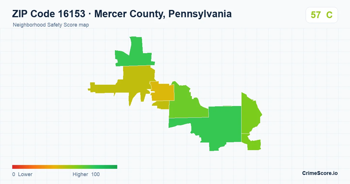 ZIP Code 16153 in Mercer County, Pennsylvania neighborhood Safety Score map