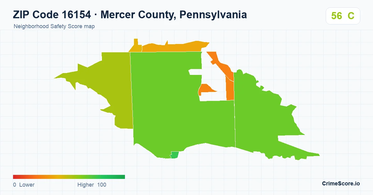 ZIP Code 16154 in Mercer County, Pennsylvania neighborhood Safety Score map
