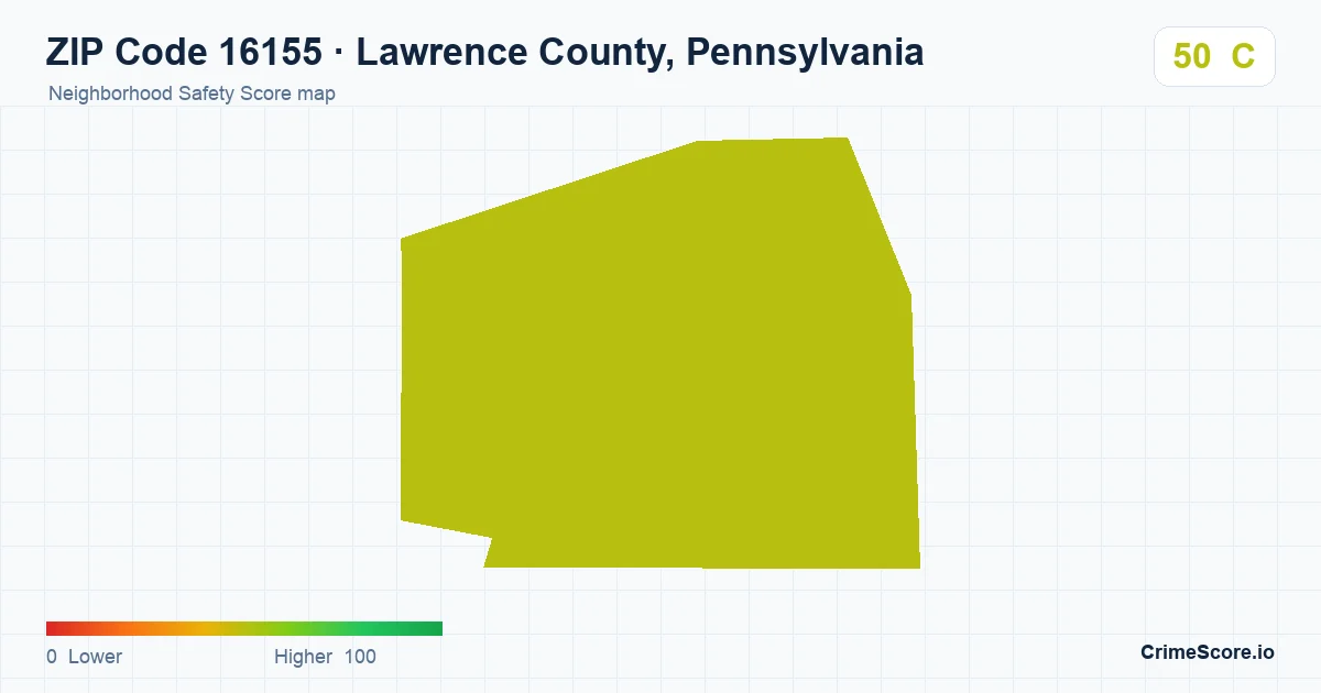 ZIP Code 16155 in Lawrence County, Pennsylvania neighborhood Safety Score map
