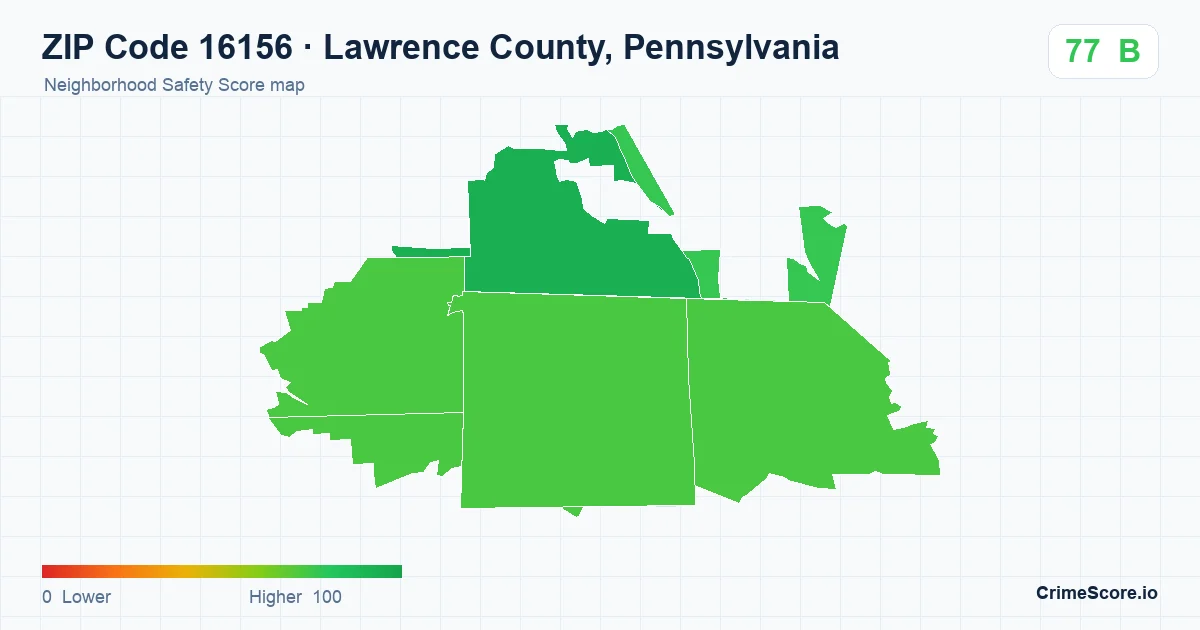 ZIP Code 16156 in Lawrence County, Pennsylvania neighborhood Safety Score map