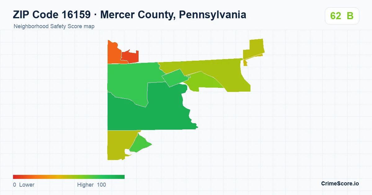 ZIP Code 16159 in Mercer County, Pennsylvania neighborhood Safety Score map