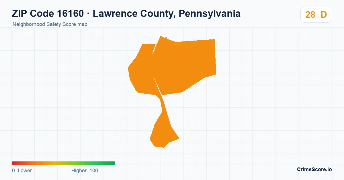 ZIP Code 16160 in Lawrence County, Pennsylvania neighborhood Safety Score map