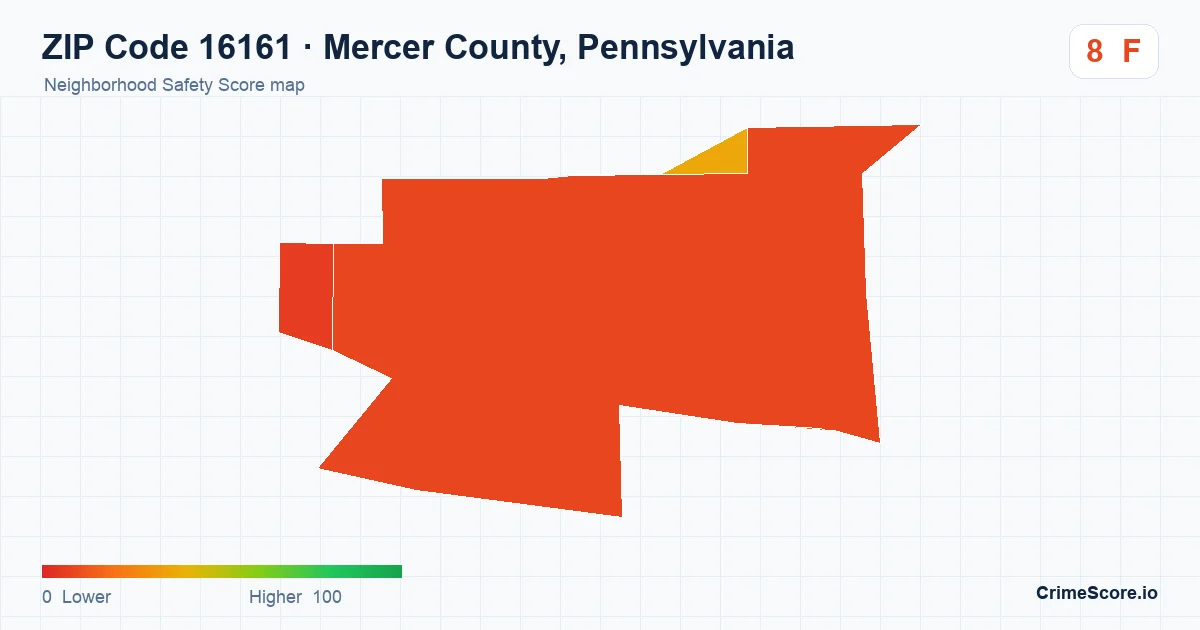 ZIP Code 16161 in Mercer County, Pennsylvania neighborhood Safety Score map