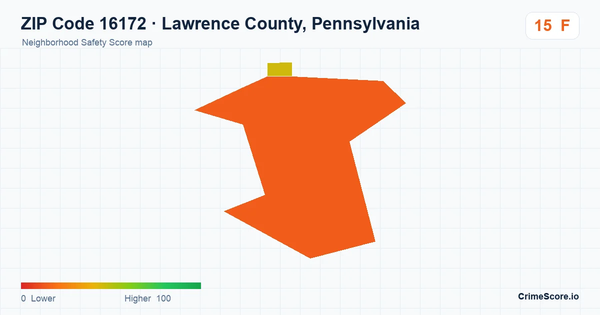 ZIP Code 16172 in Lawrence County, Pennsylvania neighborhood Safety Score map