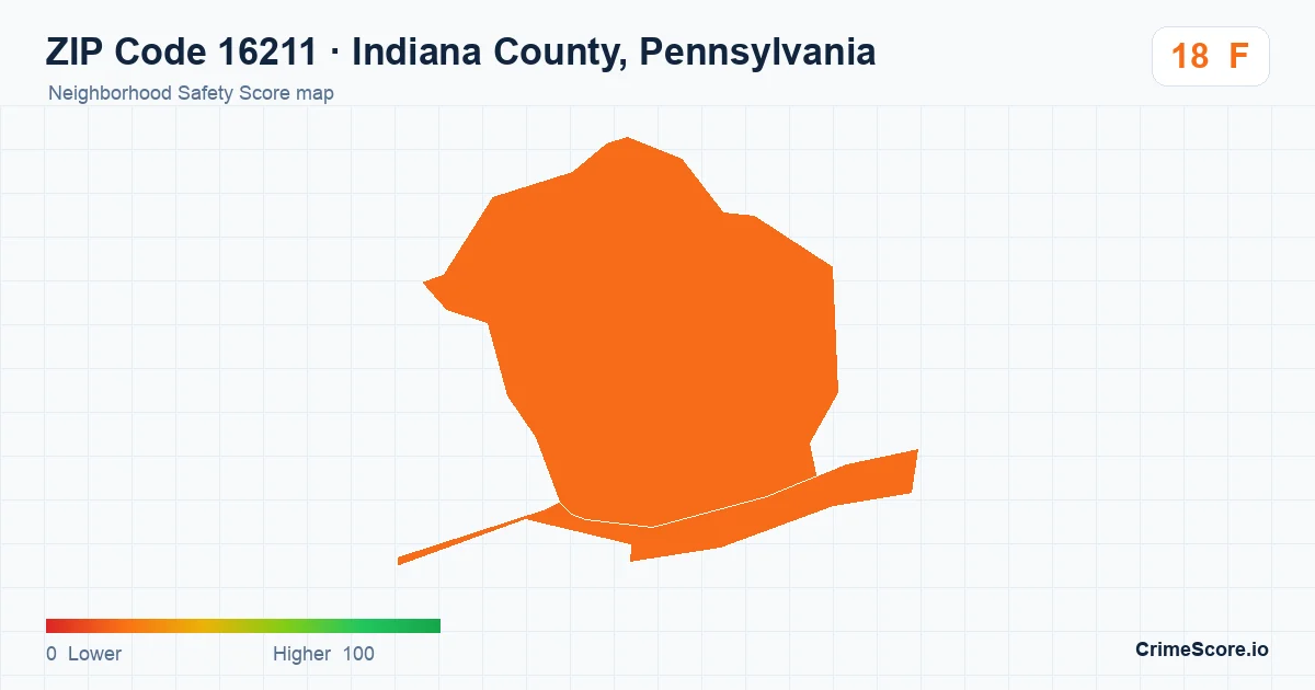 ZIP Code 16211 in Indiana County, Pennsylvania neighborhood Safety Score map