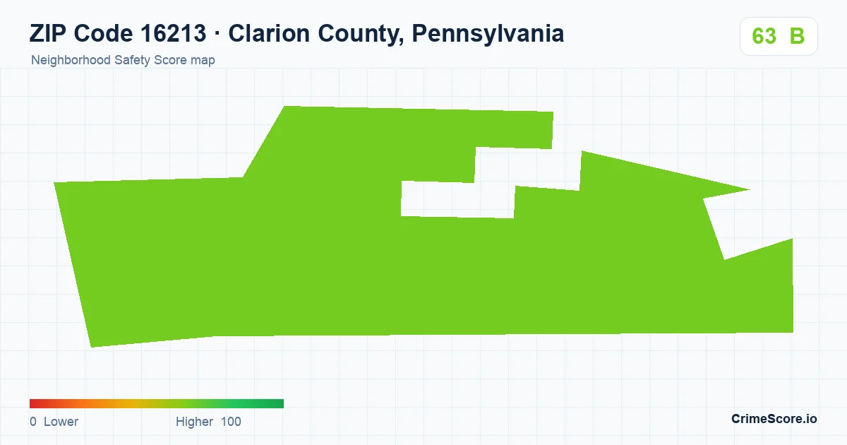 ZIP Code 16213 in Clarion County, Pennsylvania neighborhood Safety Score map
