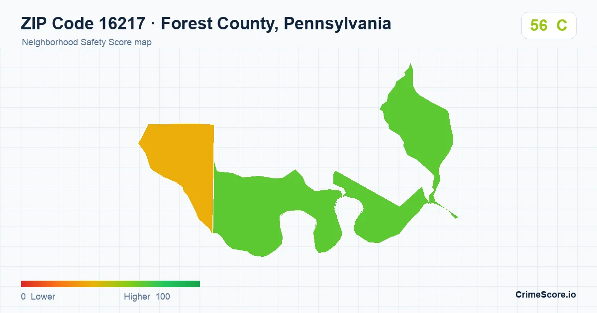 ZIP Code 16217 in Forest County, Pennsylvania neighborhood Safety Score map