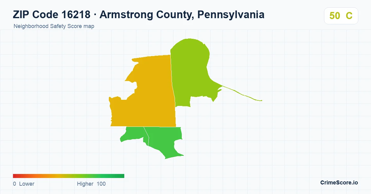 ZIP Code 16218 in Armstrong County, Pennsylvania neighborhood Safety Score map